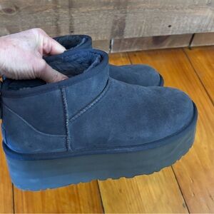 UGG Blue Suede Ankle Booties with Elevated Sole